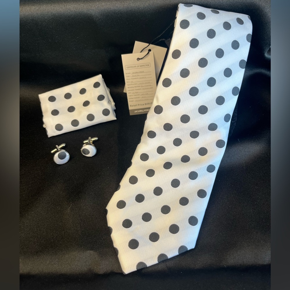 NWT-Silk Polka Dot Tie Set - Black and White